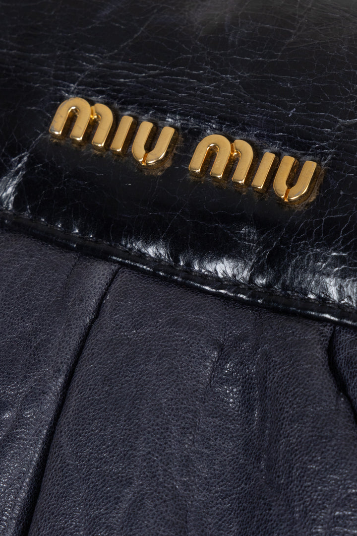 MIU MIU Clutch Leather Navy Ivory