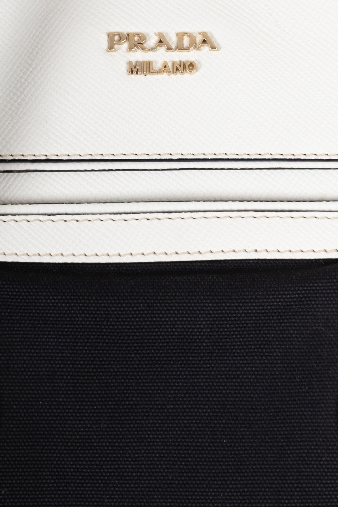 PRADA Sac Bicolore Cuir Toile Blanc Noir