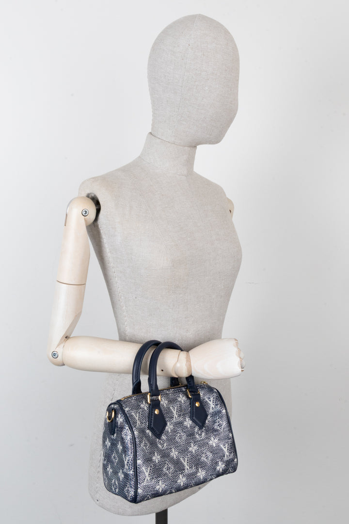LOUIS VUITTON Speedy 20 Jacquard Canvas Navy Silver
