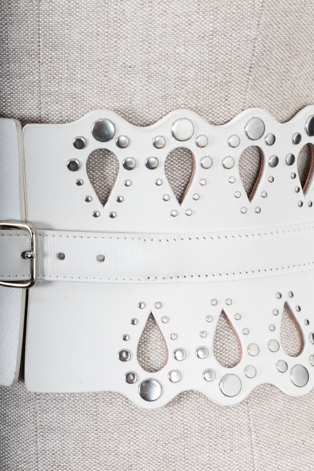 ALAÏA Laser Cut Waist Belt Leather White