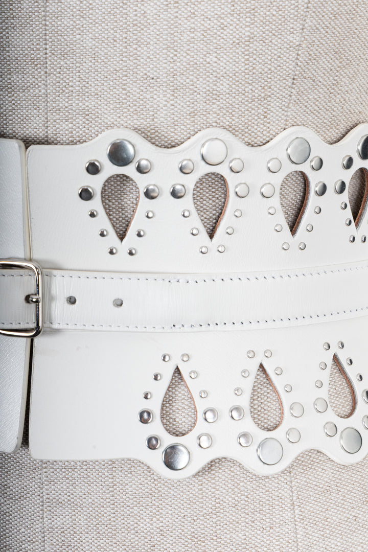 ALAÏA Laser Cut Waist Belt Leather White