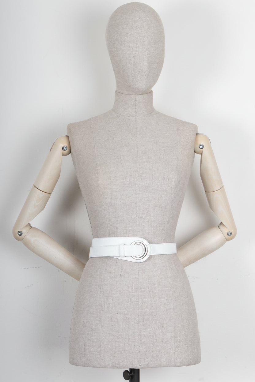 CHRISTIAN DIOR Ring Wide Waist Belt Leather White