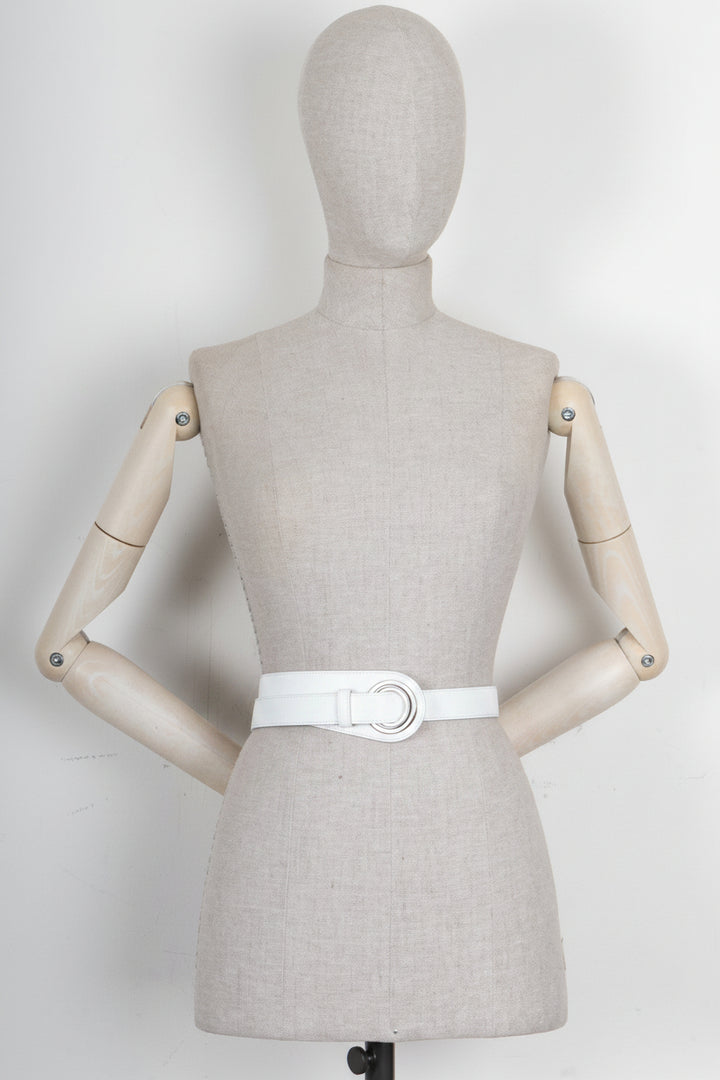 CHRISTIAN DIOR Ring Wide Waist Belt Leather White