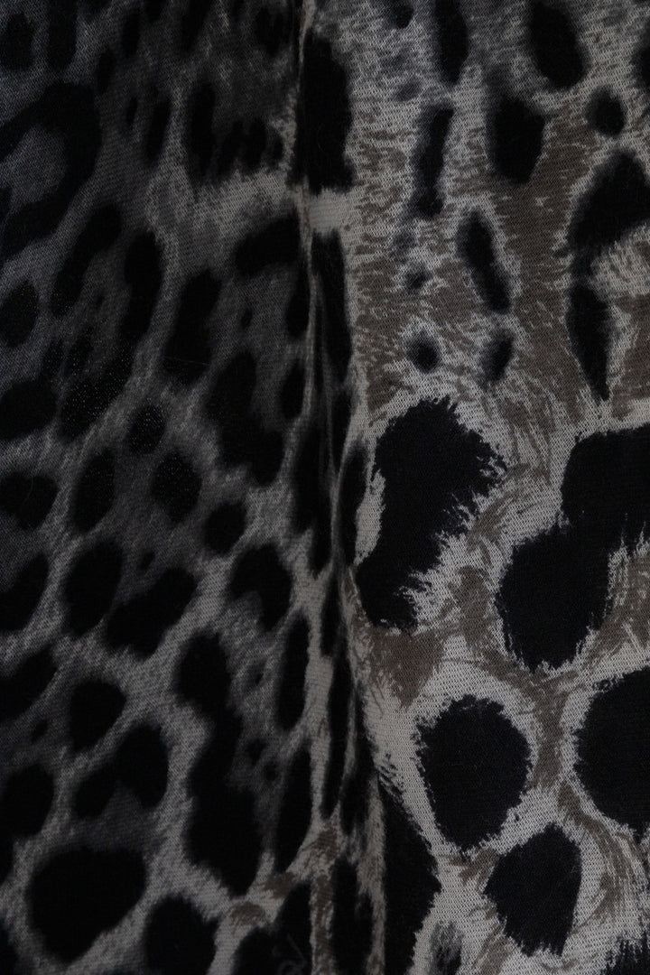 SAINT LAURENT Rive Gauche Cheetah Print Scarf Wool Grey
