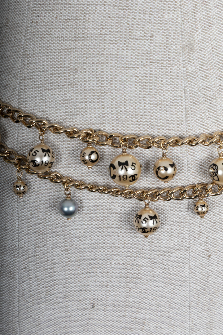 CHANEL CC Perle Ceinture Or Champagne Noir