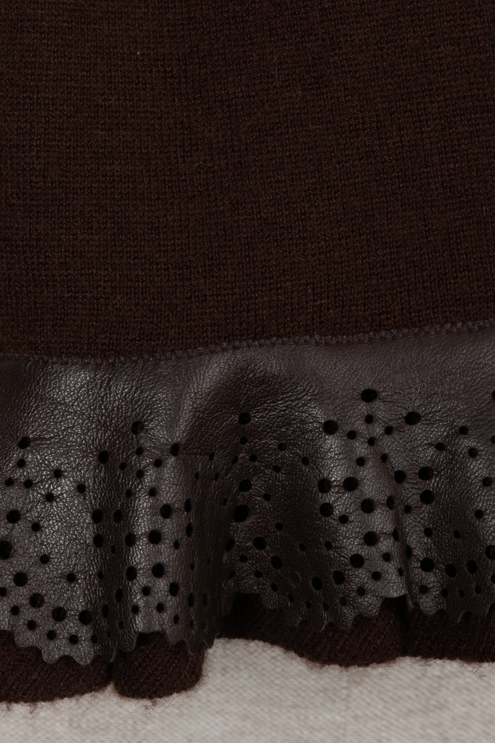 CHRISTIAN DIOR Leather Detail Shawl Cashmere Brown