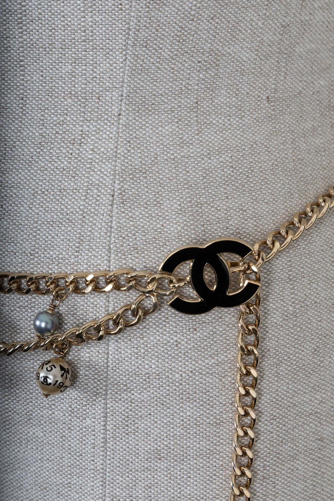 CHANEL CC Perle Ceinture Or Champagne Noir
