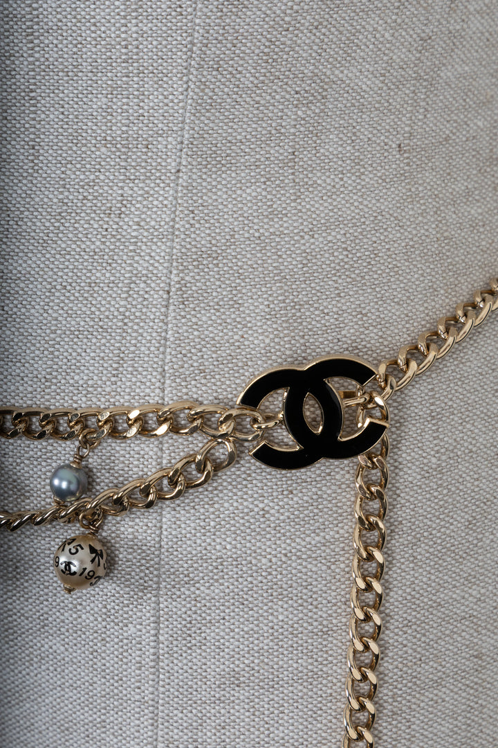 CHANEL CC Perle Ceinture Or Champagne Noir