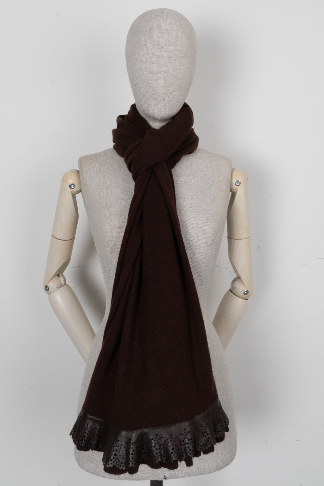 CHRISTIAN DIOR Leather Detail Shawl Cashmere Brown