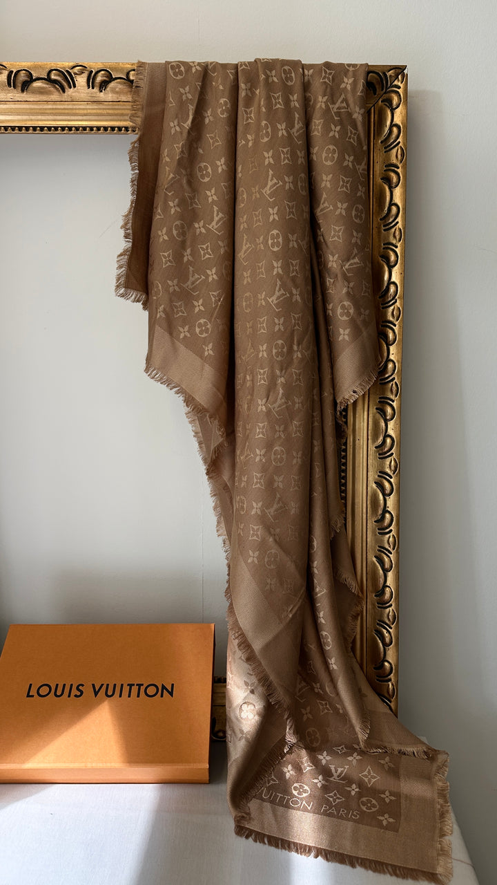 LOUIS VUITTON MNG Scarf Wool Silk Beige