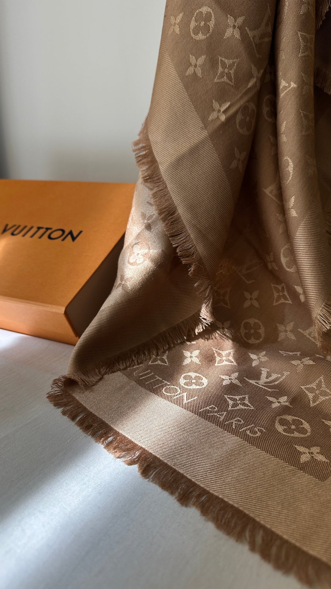 LOUIS VUITTON MNG Scarf Wool Silk Beige