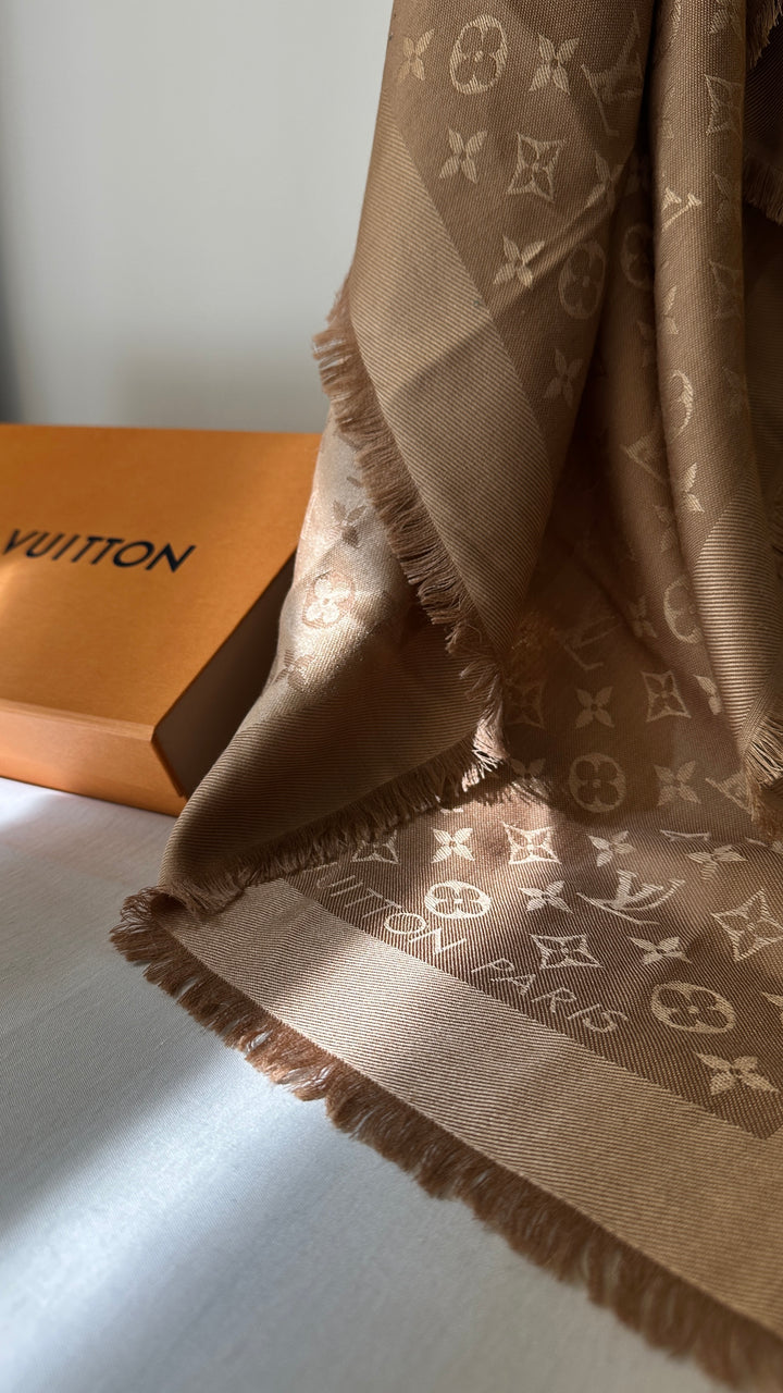 LOUIS VUITTON MNG Scarf Wool Silk Beige