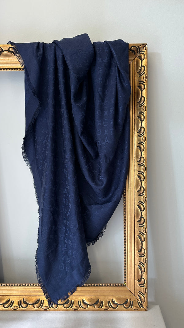 LOUIS VUITTON MNG Scarf Wool Silk Navy