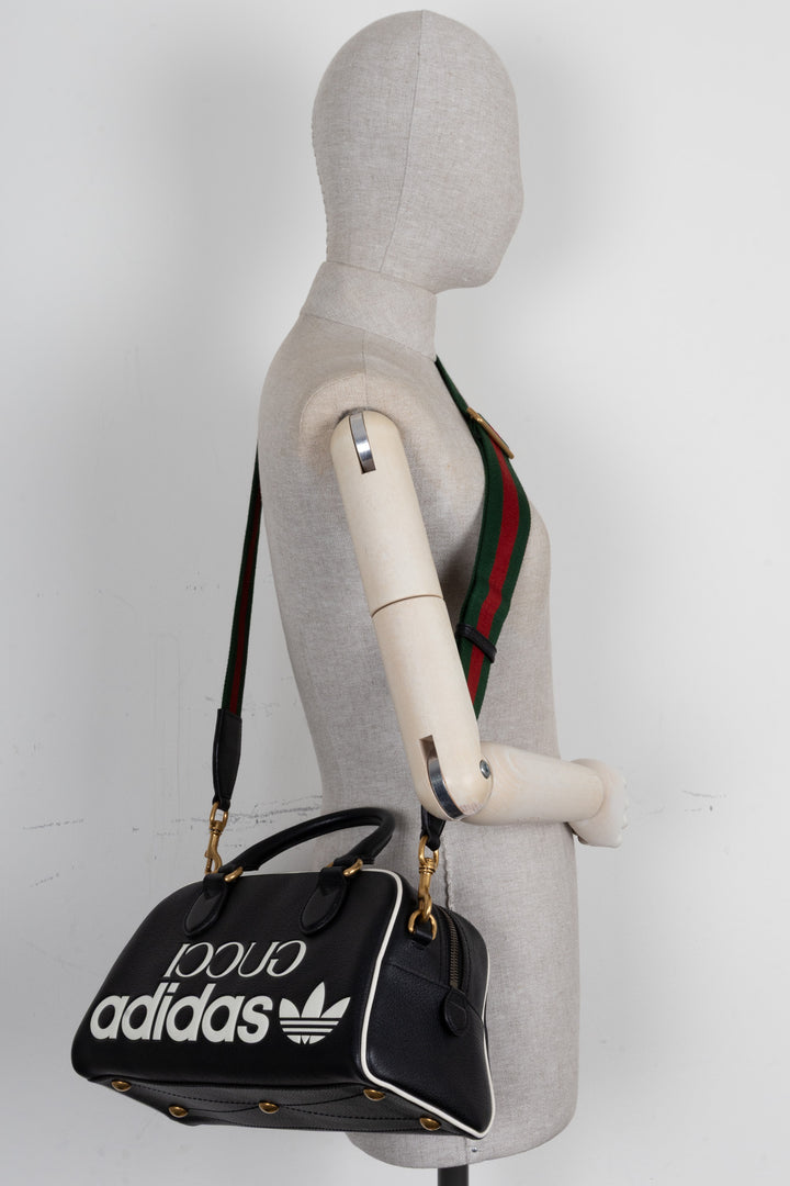 GUCCI X ADIDAS Mini Duffle Bag Leather Black White
