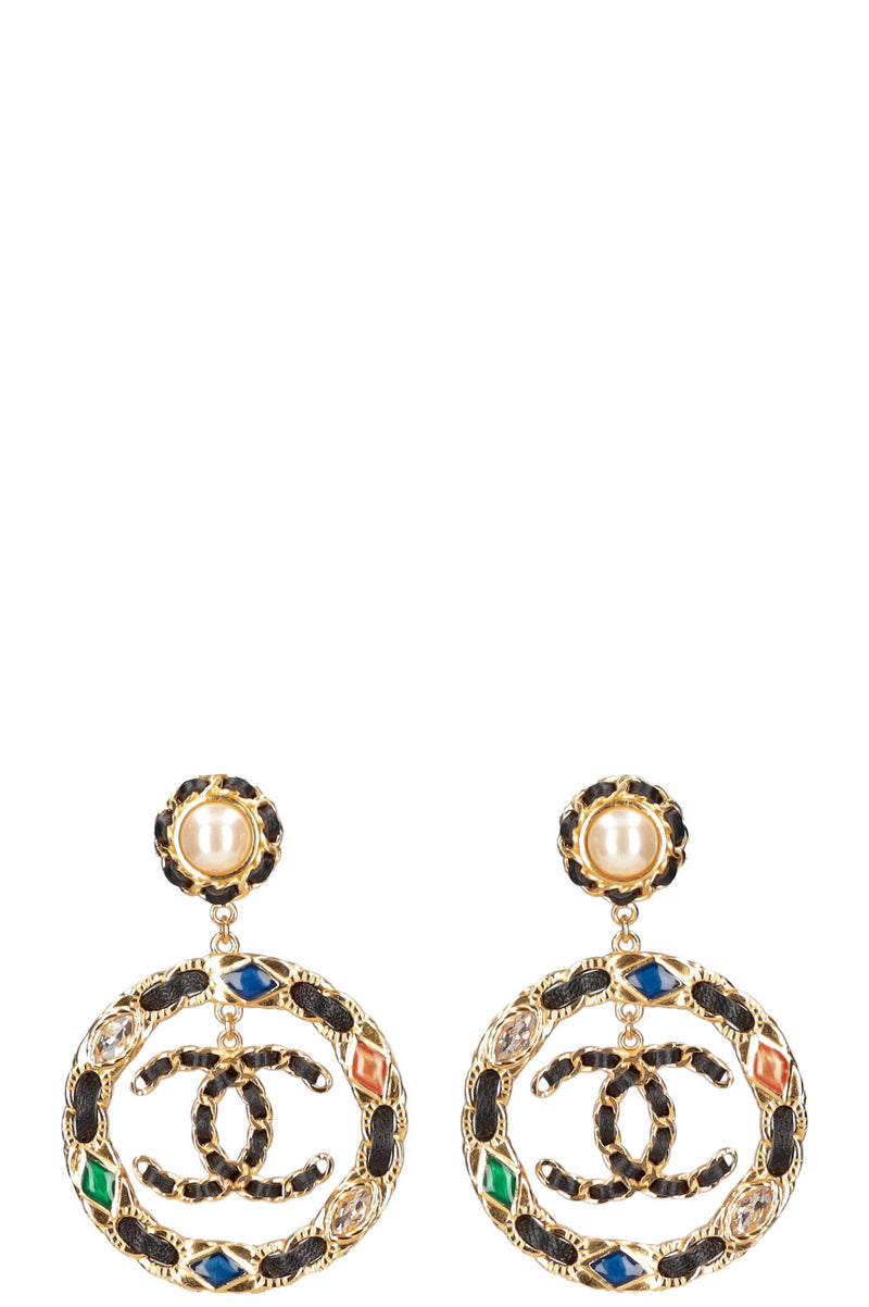 CHANEL 2020 Large CC Woven Crystal Earrings