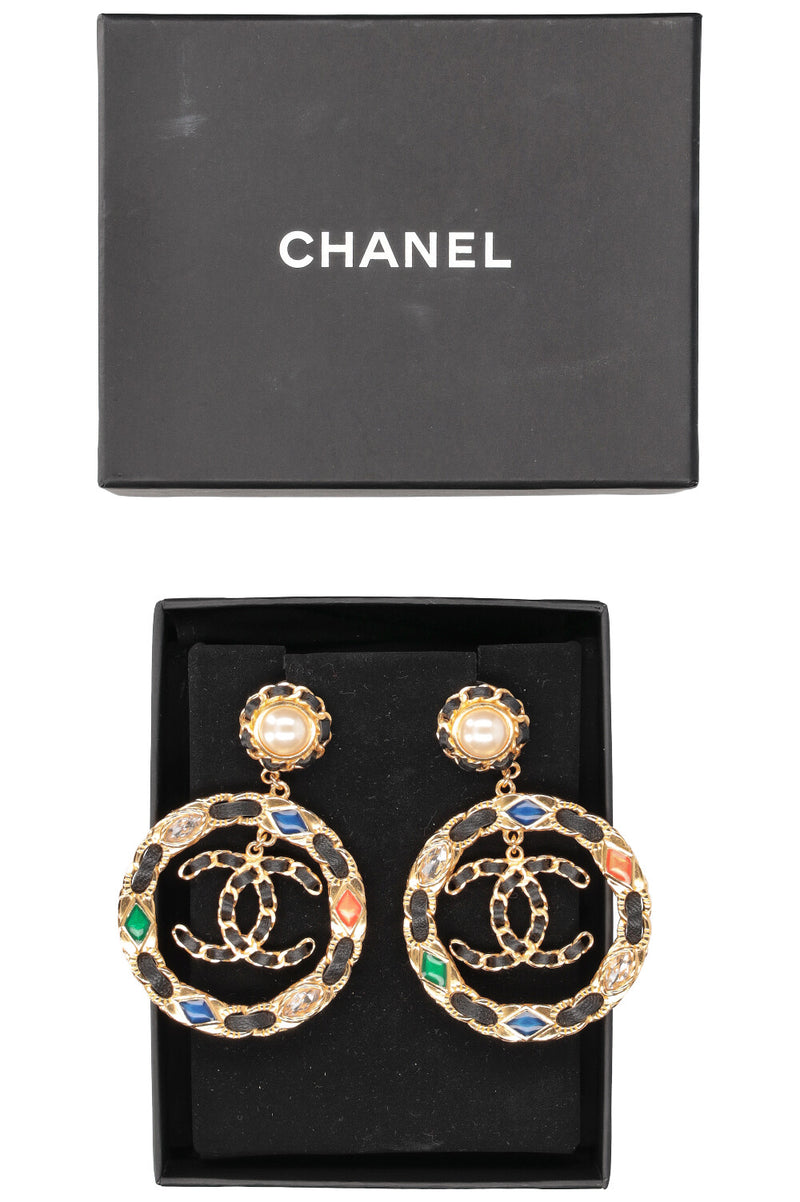 CHANEL 2020 Large CC Woven Crystal Earrings