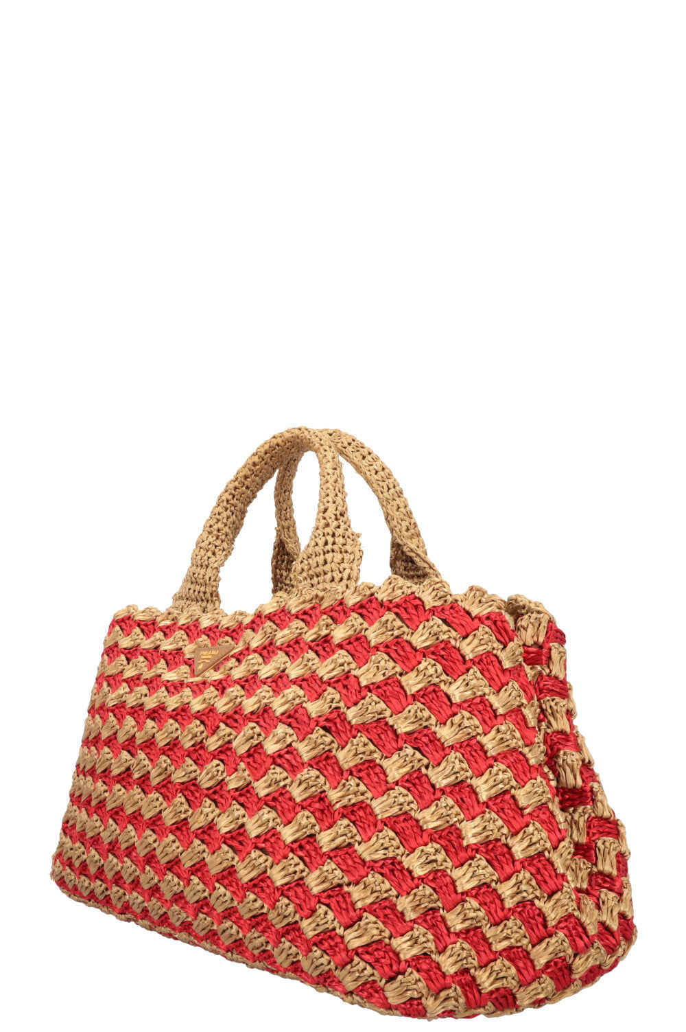 PRADA Tote Bag Raffia Gold Red