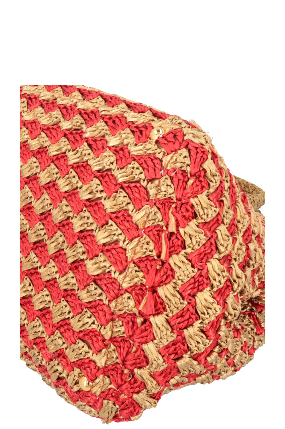 PRADA Tote Bag Raffia Gold Red