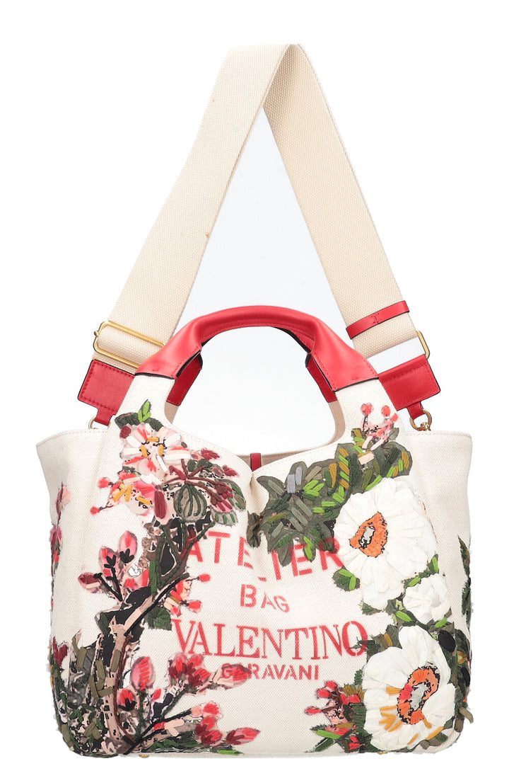 VALENTINO Atelier Bag Embroidered Canvas Beige