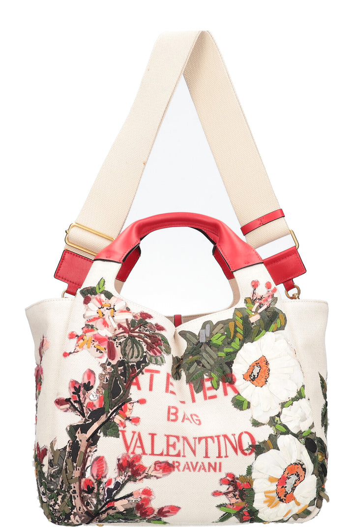 VALENTINO Sac Atelier Toile Brodée Beige