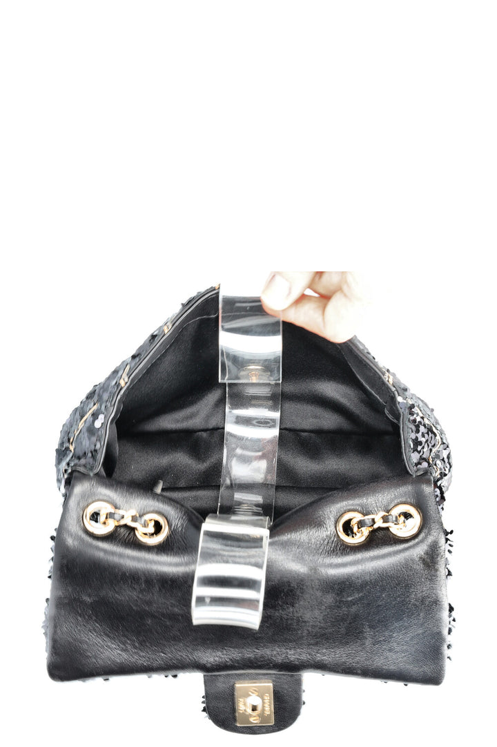 CHANEL Single Flap Bag Sequin Black