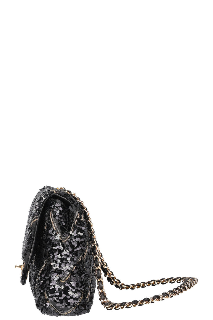 CHANEL Single Flap Bag Sequin Black