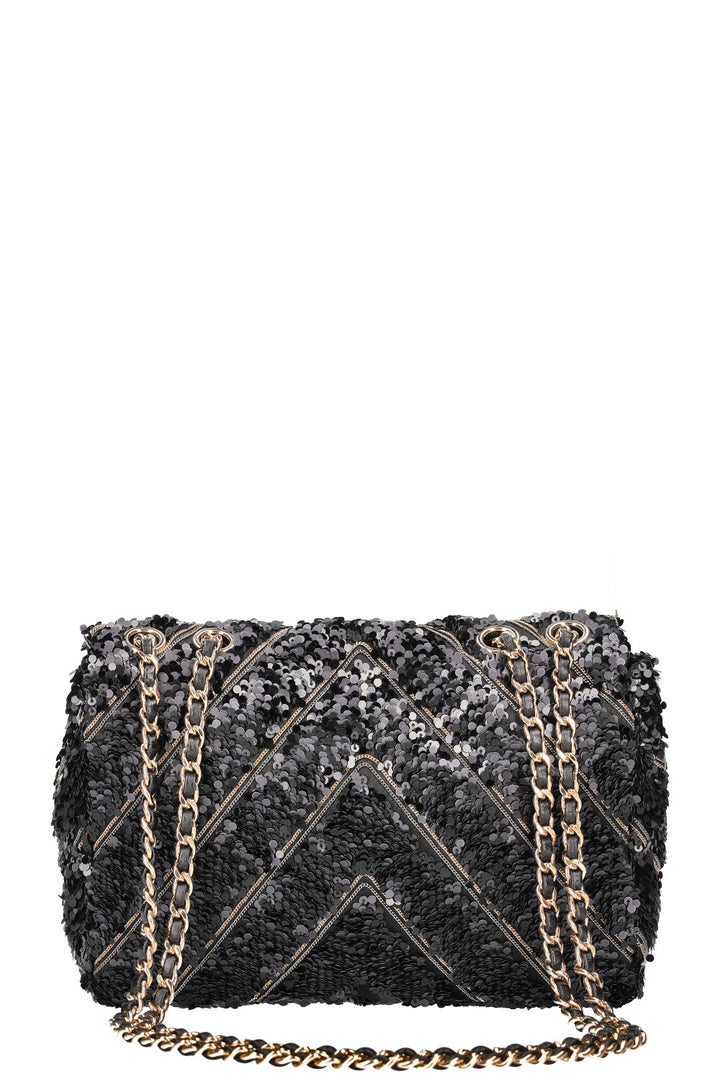 CHANEL Single Flap Bag Sequin Black