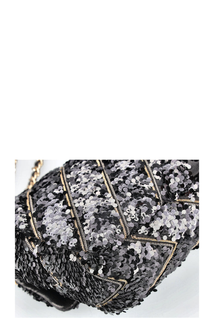 CHANEL Single Flap Bag Sequin Black