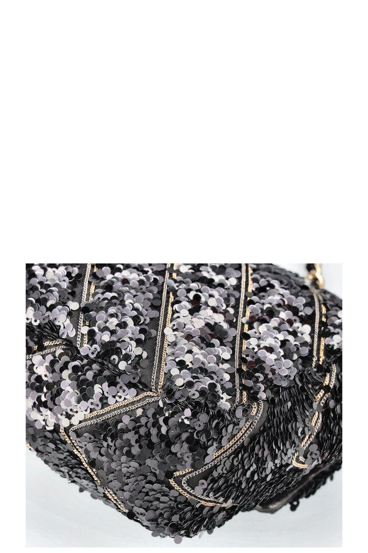 CHANEL Single Flap Bag Sequin Black