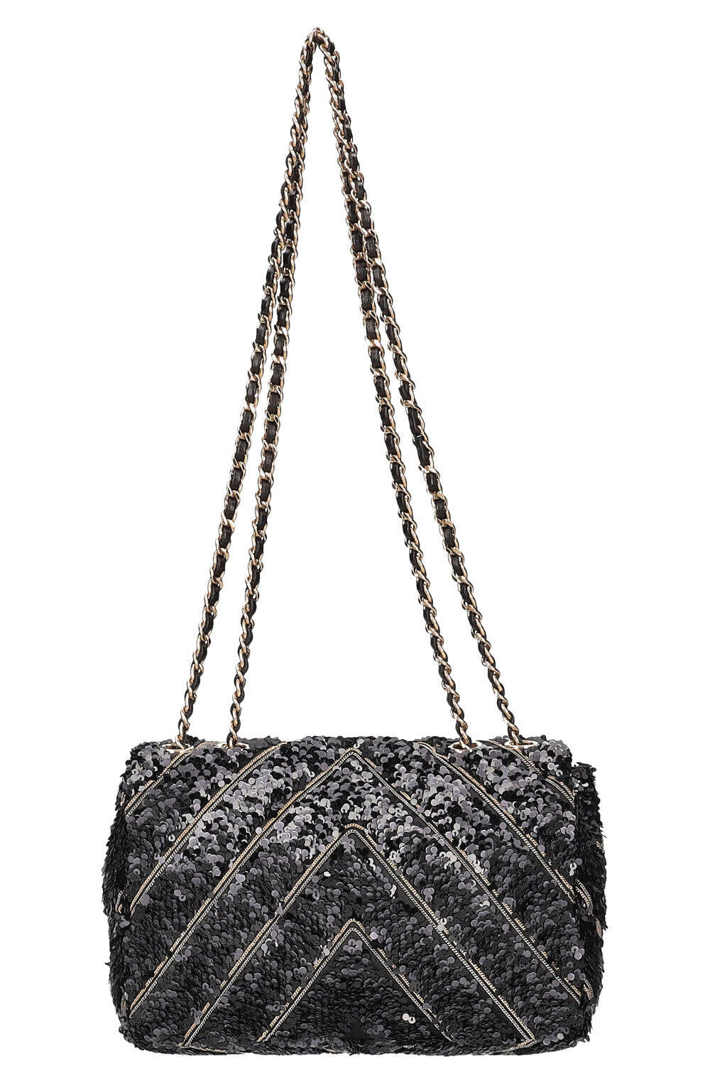 CHANEL Single Flap Bag Sequin Black