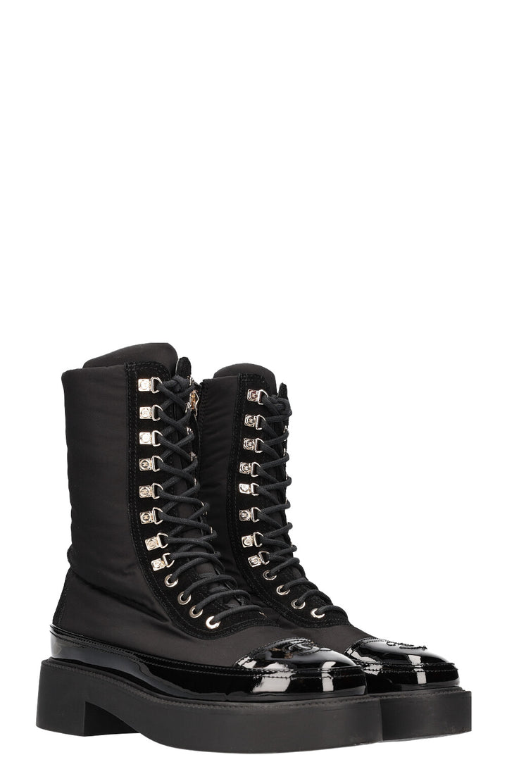CHANEL Restless Lace Up Boots Black