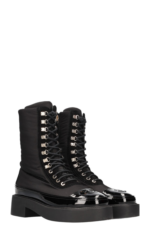 CHANEL Restless Lace Up Boots Black