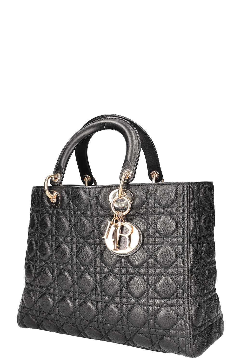 CHRISTIAN DIOR Lady Dior Bag Quilted Grained Calfskin Black