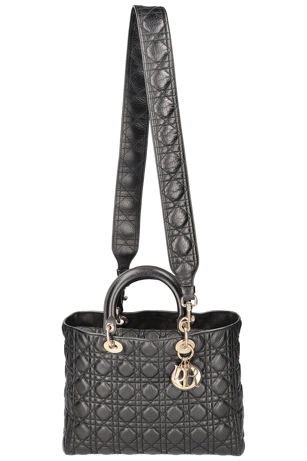 CHRISTIAN DIOR Lady Dior Bag Quilted Grained Calfskin Black