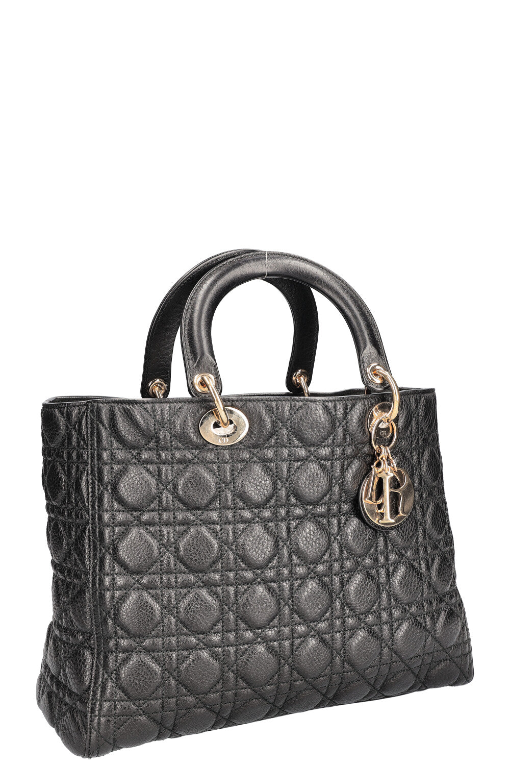 CHRISTIAN DIOR Lady Dior Bag Quilted Grained Calfskin Black