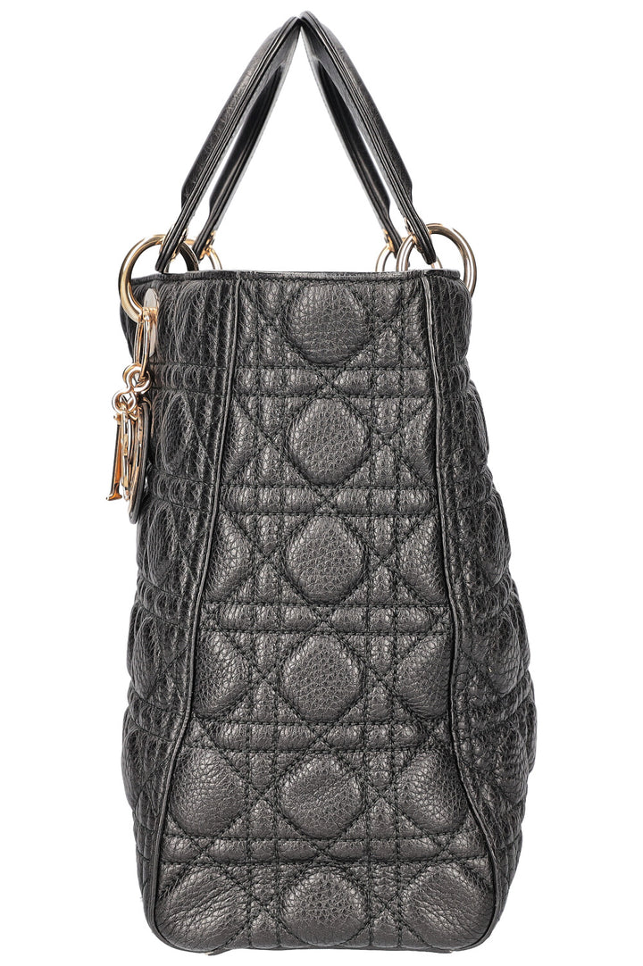 CHRISTIAN DIOR Lady Dior Bag Quilted Grained Calfskin Black