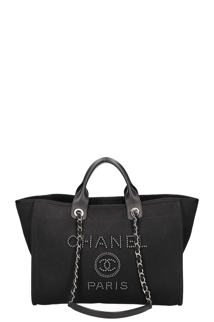 CHANEL Large Deauville Tote Pearl Embellished Black