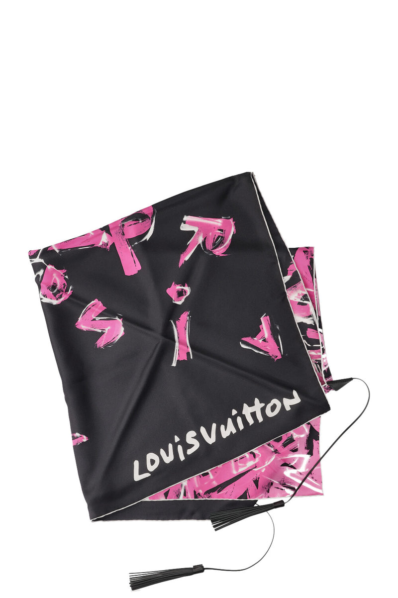 LOUIS VUITTON Stephen Sprouse Scarf Tassels Pink Black