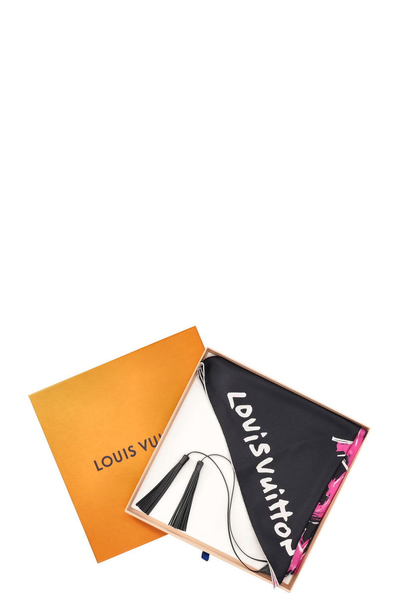 LOUIS VUITTON Stephen Sprouse Scarf Tassels Pink Black
