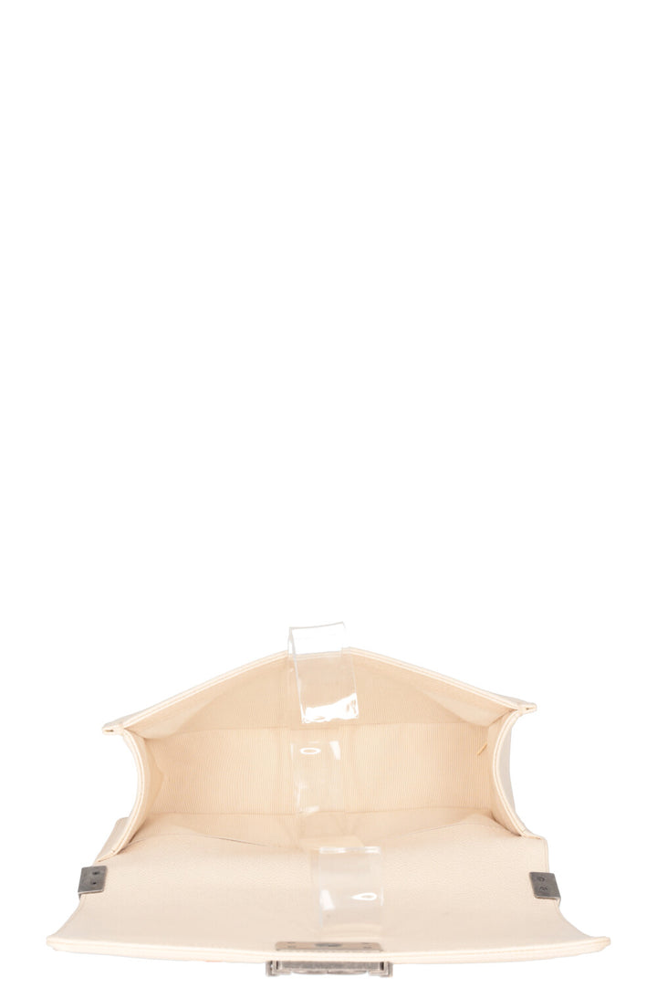 CHANEL Medium Boy Bag Chevron Quilted Stitch Ivory