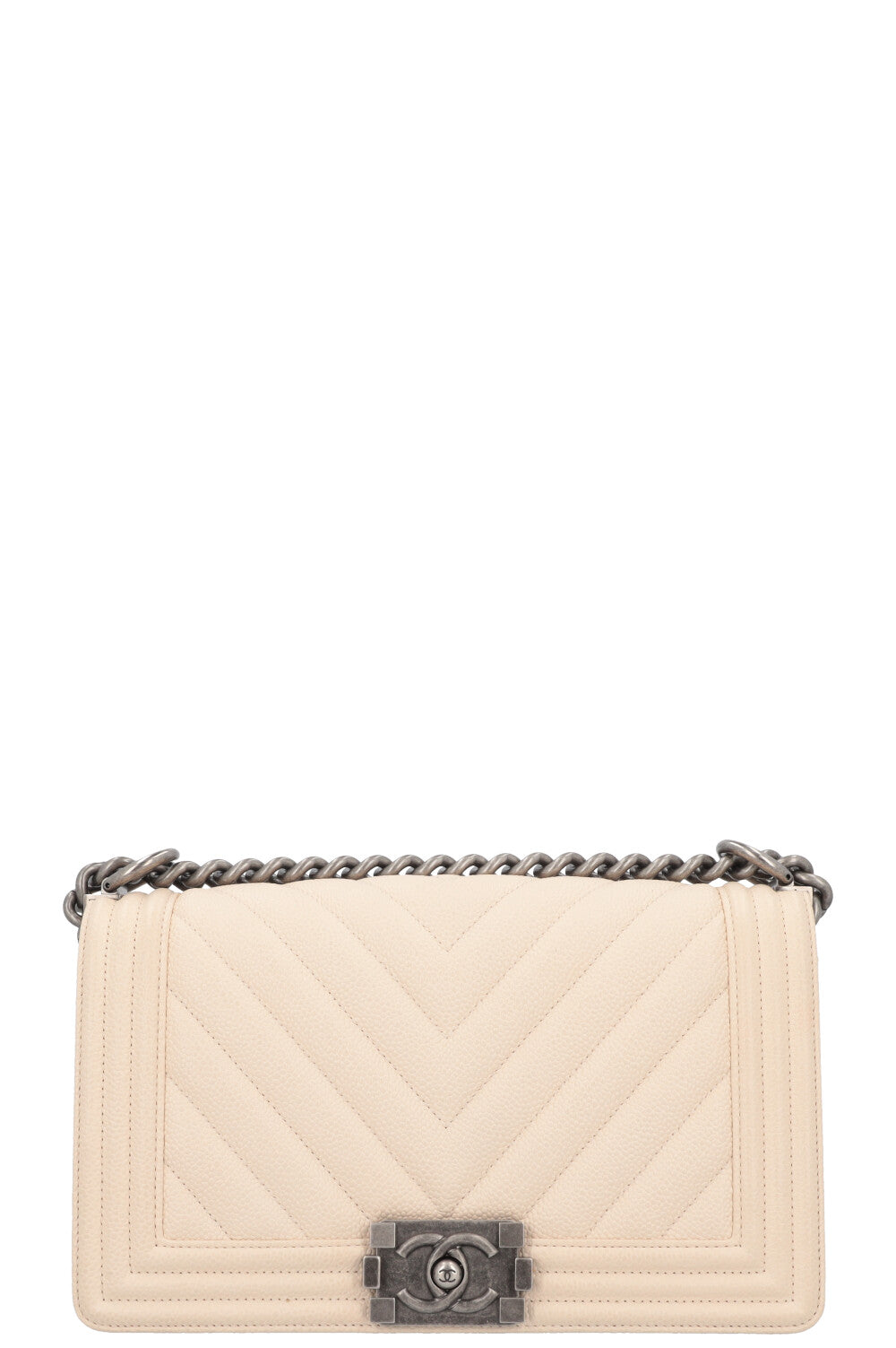 CHANEL Medium Boy Bag Chevron Quilted Stitch Ivory