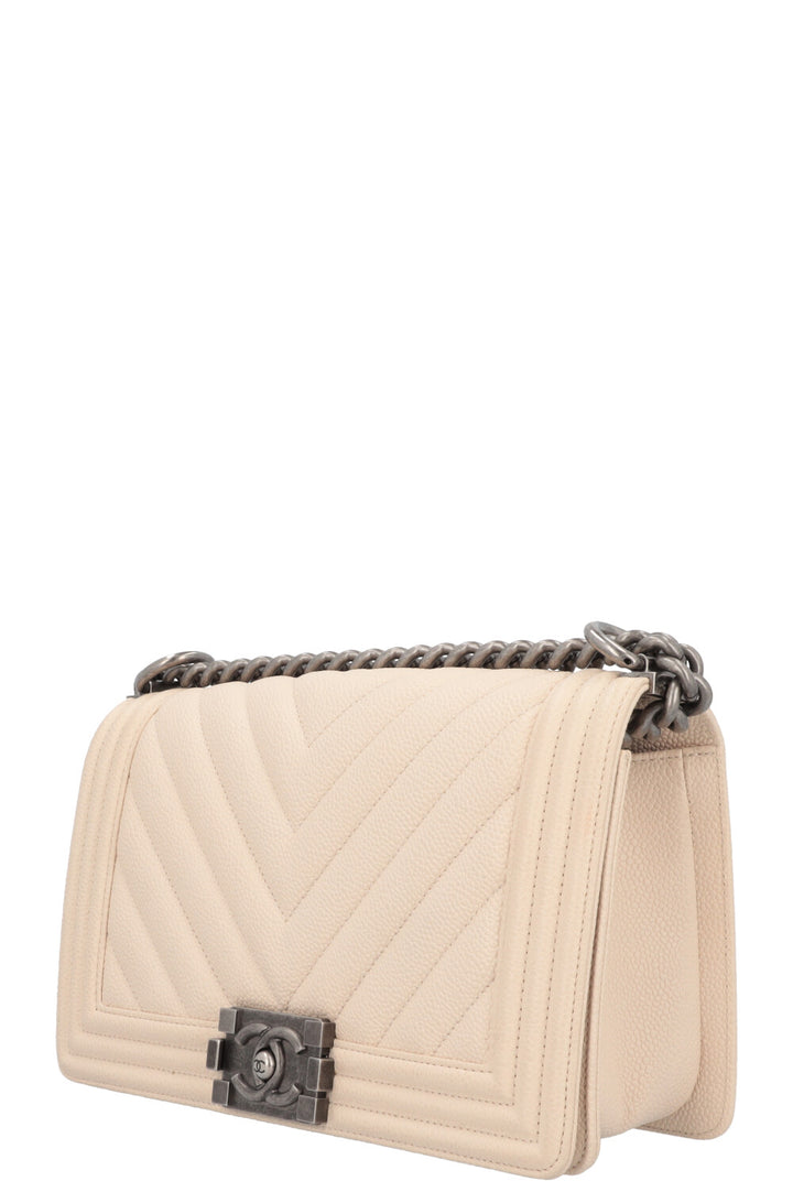 CHANEL Medium Boy Bag Chevron Quilted Stitch Ivory