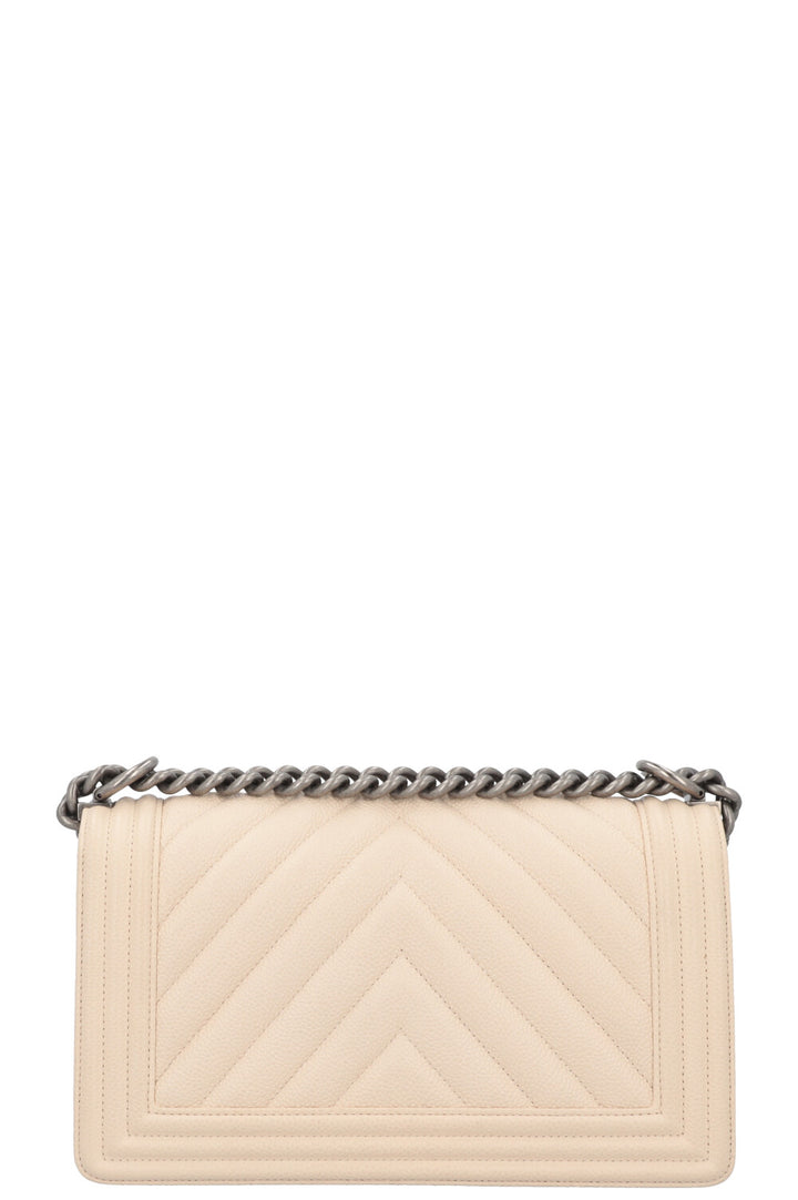 CHANEL Medium Boy Bag Chevron Quilted Stitch Ivory