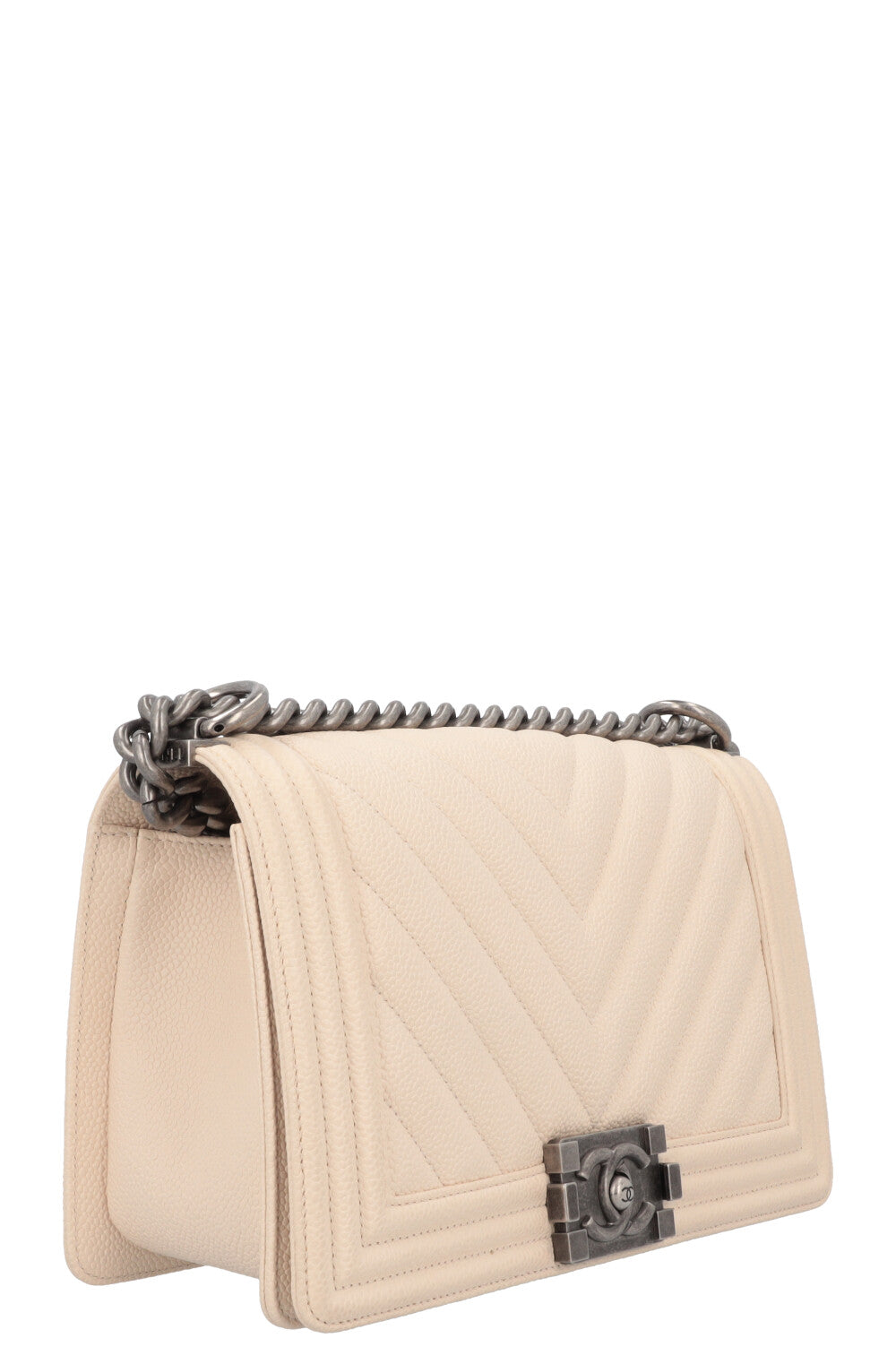 CHANEL Medium Boy Bag Chevron Quilted Stitch Ivory