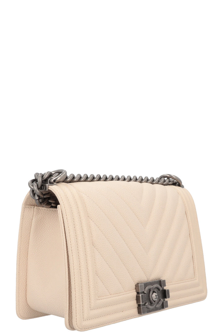 CHANEL Medium Boy Bag Chevron Quilted Stitch Ivory