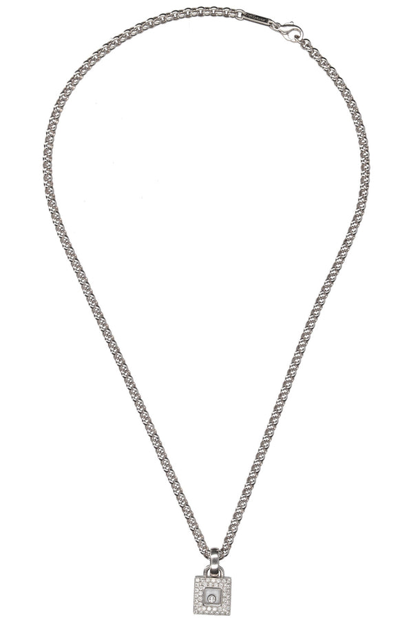 CHOPARD Collier carré Happy Diamond en or blanc 18 carats