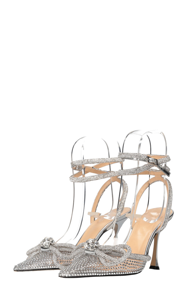 MACH&MACH Double Bow Crystal Heels Silver