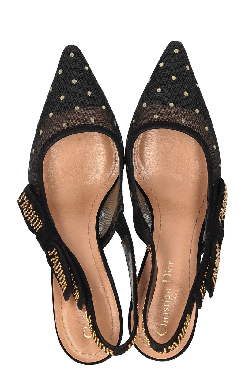 CHRISTIAN DIOR J'Adior Slingback Heels Gold Dots Black