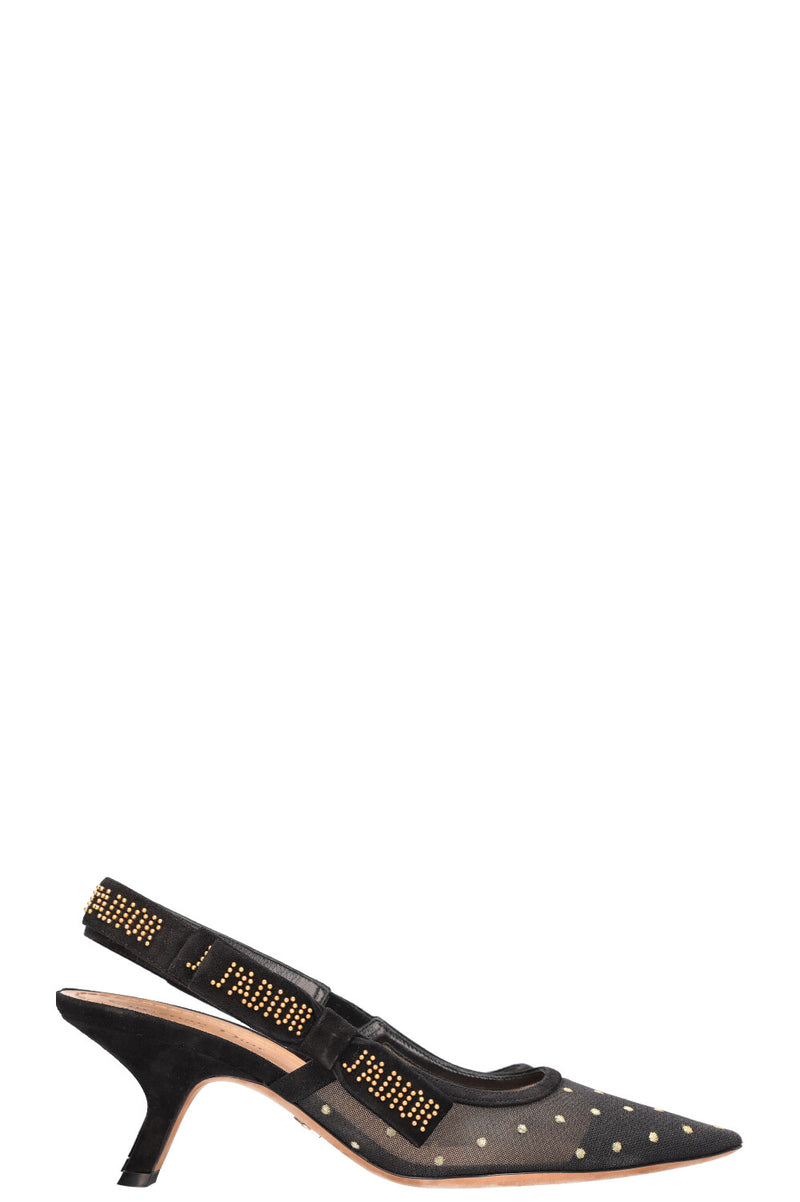 CHRISTIAN DIOR J'Adior Slingback Heels Gold Dots Black