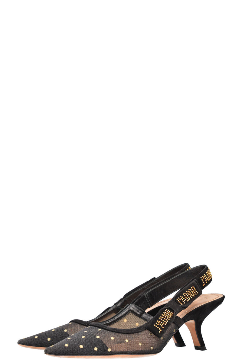 CHRISTIAN DIOR J'Adior Slingback Heels Gold Dots Black